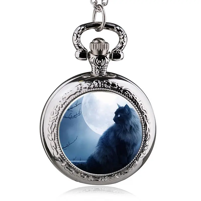 New Fashion Middle Size Cat Pattern Quartz pocket watches lovely Pendant necklace Men Women Girl Gifts Fob Watch