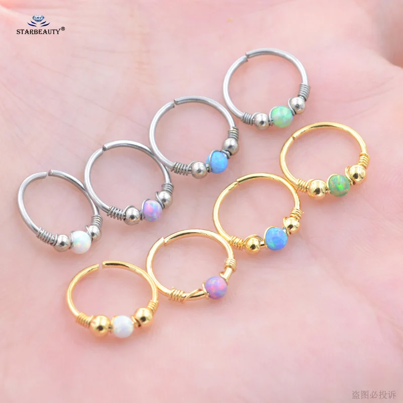 Starose 1pc OPAL Helix Piercing Tragus Piercing Septum Fake Nose Ring Nostril Piercing Daith Pircing Hoop Cartilage Earrings