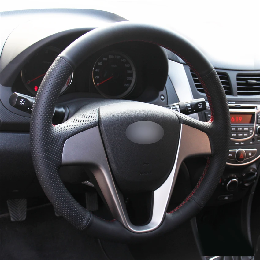 MEWANT Black Artificial Leather Car Steering Wheel Cover for Hyundai Solaris i20 Accent Verna 2008-2010 2011 2012 2014- 2017