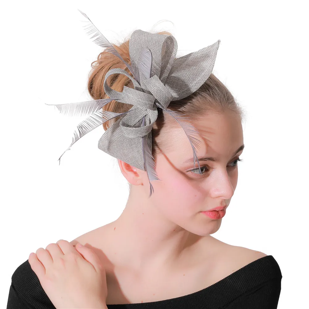 Frauen Gold Feder Blumen Hut Haar Clip Fascinator Schöne Kopfbedeckungen Stirnband Für Cocktail Party Hochzeit Kirche Haar Zubehör – Detail 16