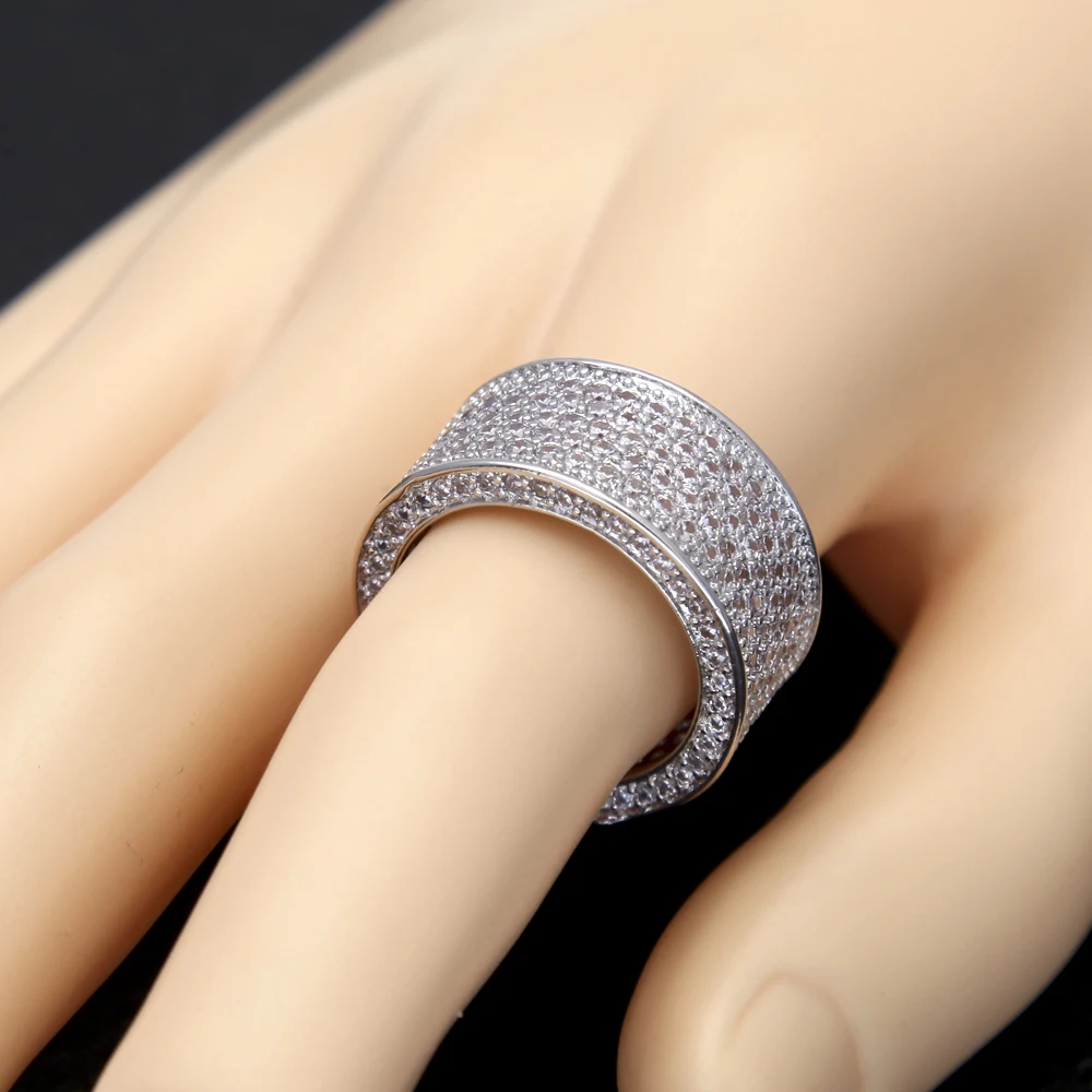 THE BLING KING 12mm Luxury Crystal Micro Paved Cubic Zirconia Finger Rings For Men And Women Engagement Ring Fashion Jewelry