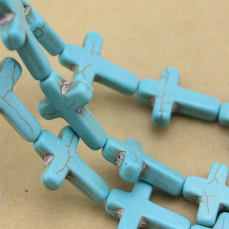 Cross Shape Blue Turquoises Stone Beads For Jewelry Making DIY Loose Howlite Stone Beads Bracelet Necklace Accessories 15\'\'