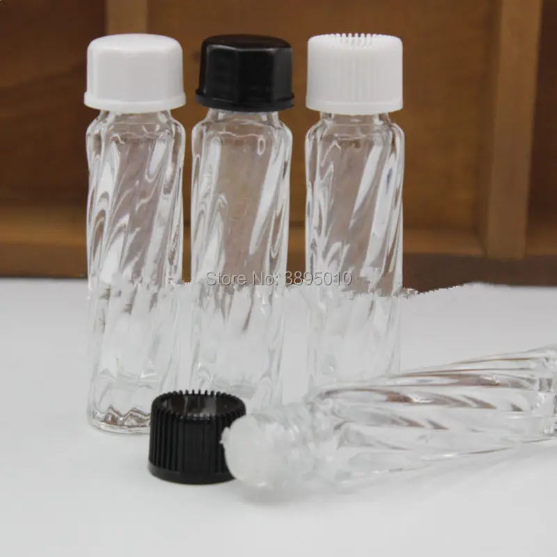 3ml Empty Sample Essential Oil Bottles Small Clear Glass Sample Vials with white black cap F815