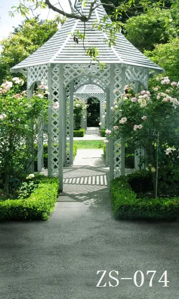 8x15FT Green Park Garden Trees Sunshine Pavilions Path Wedding Custom Photo Studio Backdrop Background Vinyl 8x12 10x20