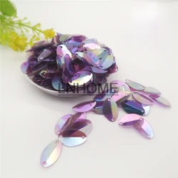 1000pcs 8*13mm Cup Oval Folded Sequins Horse Eyes Shape For Crafts Paillettes Sewing Accessories Dark Purple AB Transparent