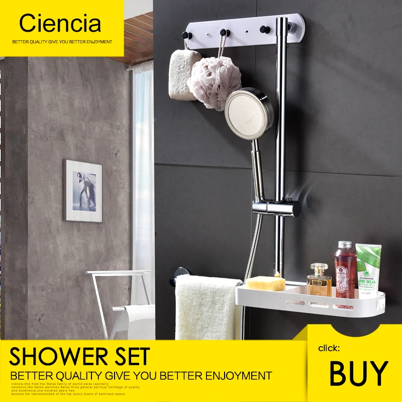 

Ciencia Stainless Steel Brushed Chrome Sliding Bar with Towel Bar and Clothes Tray Shower Set for Bathroom Washroom