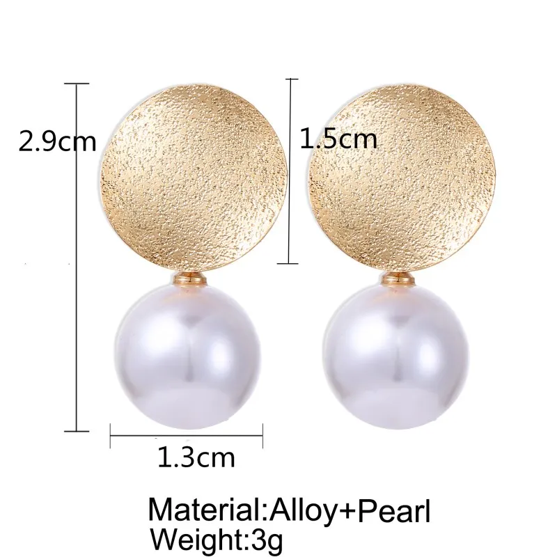 Korean Fashion Jewelry Gold Color Round Pearl Pendant Drop Earring for Women Personality Ear Jewelry Wholesale Girl Gift