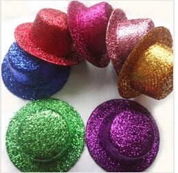 

Wholesale 12pcs/lot 13CM Hen Party Felt Glitter Mini Top Hat Shining Fascinator Hat Base. DIY Kid Hat Hair Clip Accessories