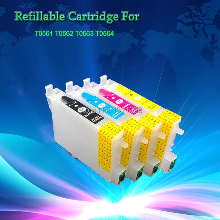 INK WAY T0561-T0564 Refillable ink cartridge for Stylus Photo RX430,R250,RX530 with ARC,4 PCS