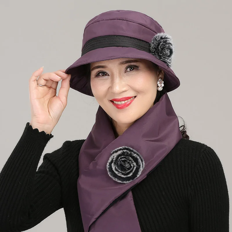 Frauen Fisherman Hut Herbst Winter Mittleren Alters Weibliche Elegante Warme Kappe Mutter Weihnachten Geschenk Hüte Weichen Bequemen Schal H7168