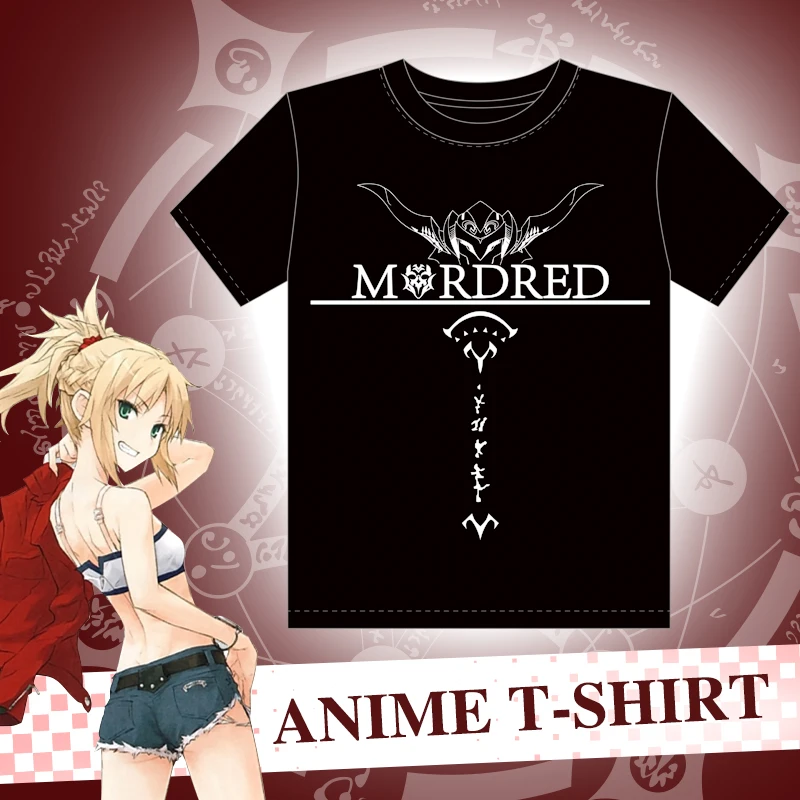 MGFHOME Anime JK Japan Fate Apocrypha Mordred Saber T-Shirt Cosplay Tops Tee Short Sleeve Shirt Women Men t shirt black