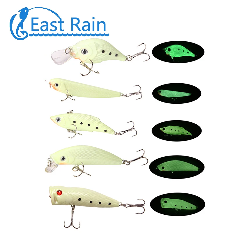 

5pcs/Lot Artificial Luminous Lure Set Minnow Crankbait Popper Pencil for Freshwater Bass Night Fishing Free Shipping