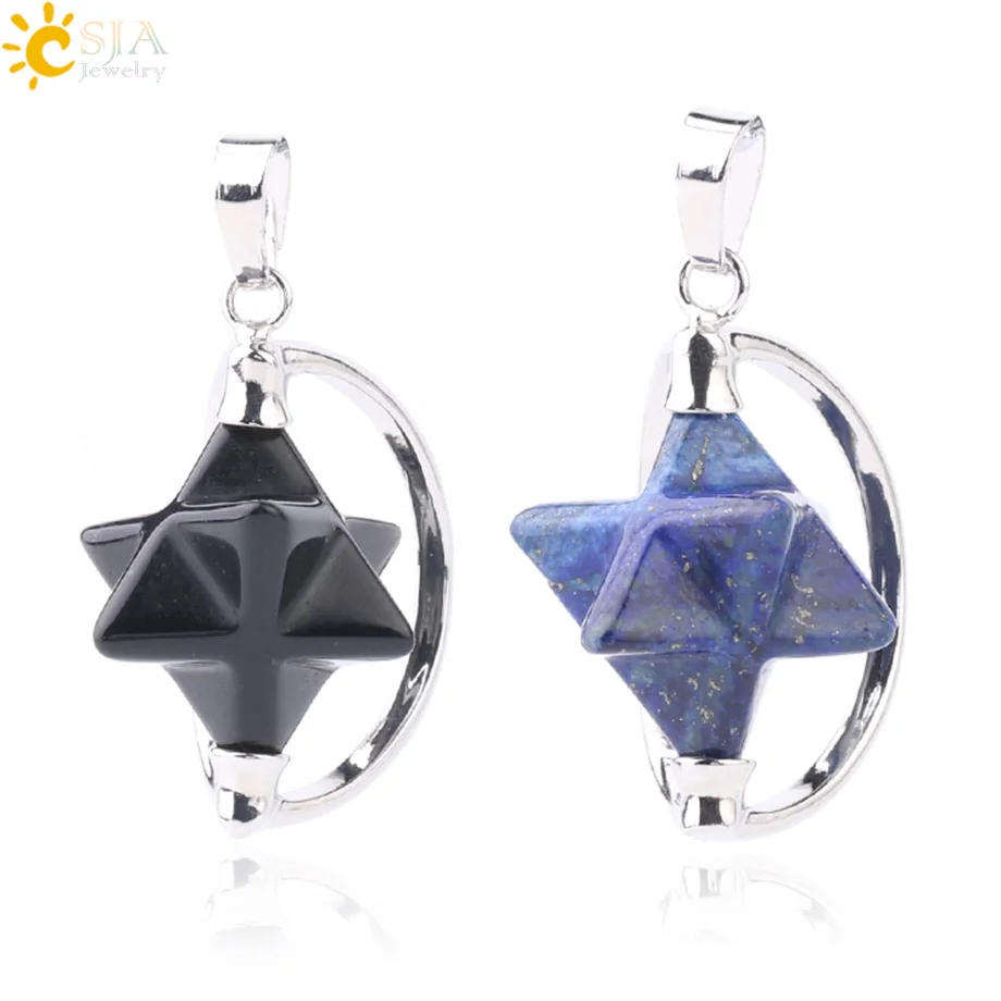 CSJA Merkabah Pendant for Necklace Natural Stone Purple Clear Crystal Spiritual Dowsing Reiki Healing Wicca Jewelry F632