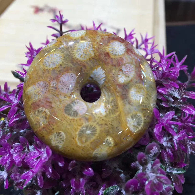 40mm Donut Shape Natural Chrysanthemum Stone DIY Loose Beads For Pendant Making 1 Piece  Wholesale !