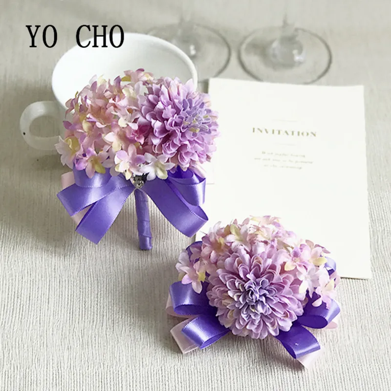 YO CHO المعصم Corsage وصيفه الشرف سوار زهرة الوردي زهرة الحرير المعصم الصدار سوار وصيفه الشرف الزفاف الزواج اكسسوارات