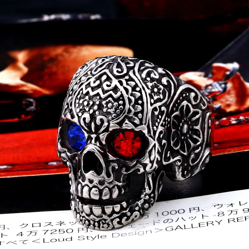 Beier new store 316L Stainless Steel Fashion skull men\'s ring red blue eyes ring High quality jewelry gift LLBR8-644R