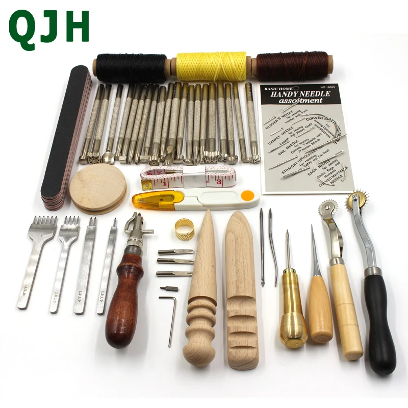 

44pcs/set Leather Craft Punch Tools Carving Sewing Wax line thimble scissors Edge Scratches Kit Stitching