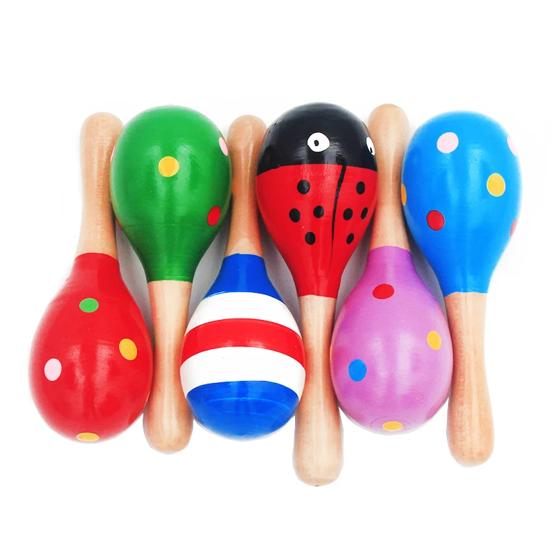 High Quality Wooden Baby Musical Toys Sand Hammer  0-12 Months Colorful Cartoon Infant Play Toys Birth Baby Listening Practice