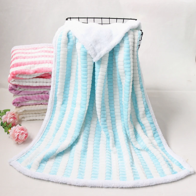 2 Layer 3D Fluffy Candy Strip New Genuine Baby Blanket Baby Swaddle Soft Baby Quilt Wrap Newborn Kids Bath Towel Bedding Diaper