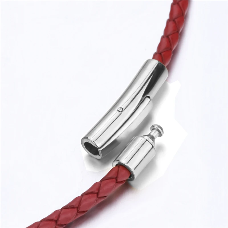 3mm Men Women Black/Red/Blue/Brown Braided Genuine Leather Necklace Cord Silver Stainless Steel Secure Clasp 40-75cm