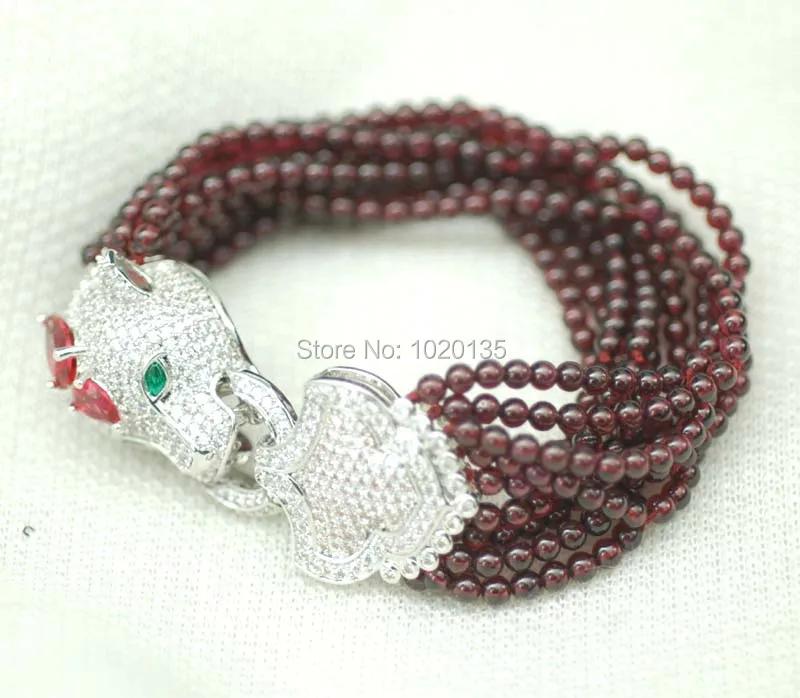 10rows garnet red round 3mm bracelet 8inch wholesale beads nature leopard clasp gift discount FPPJ