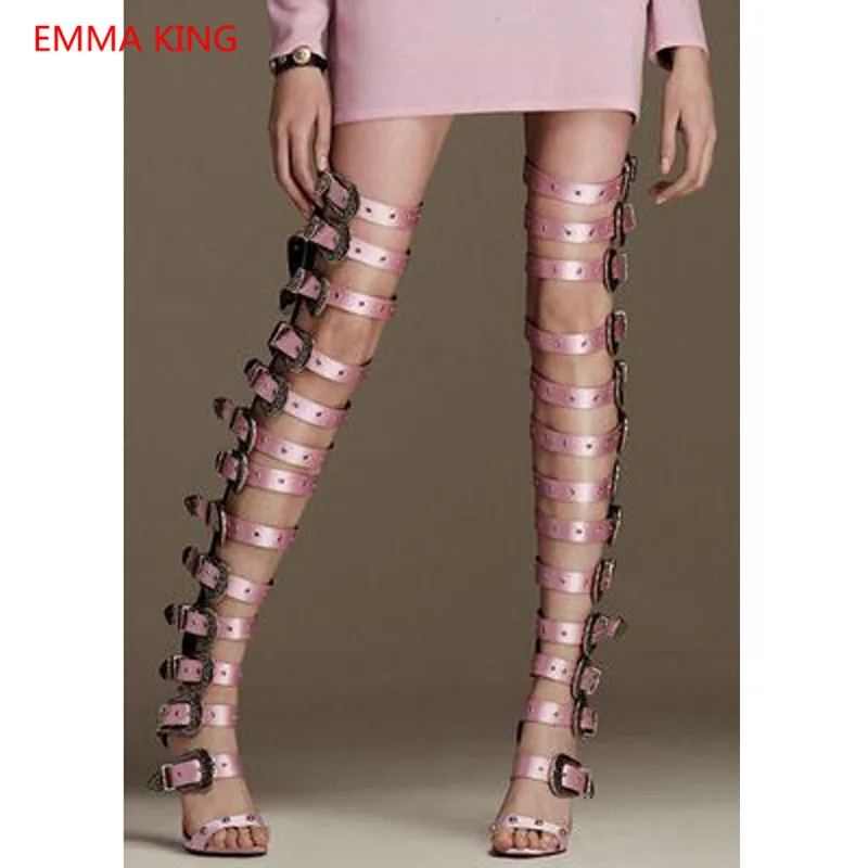 2020 Runway Women Overknee boots Buckle Strap Gladiator Thigh High Boots Summer High Heel Long Over The Knee Sandals Boots Woman