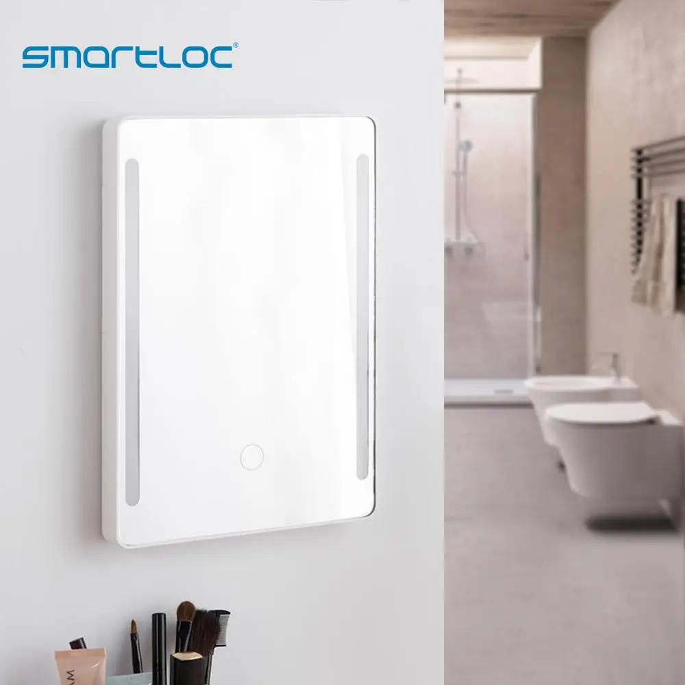 smartloc Plastic Rectangle Magnifying LED Screen Touch Bathroom Wall Mirror Bath Vanity Mirrors Dressing Table Stand 11x7.8 inch