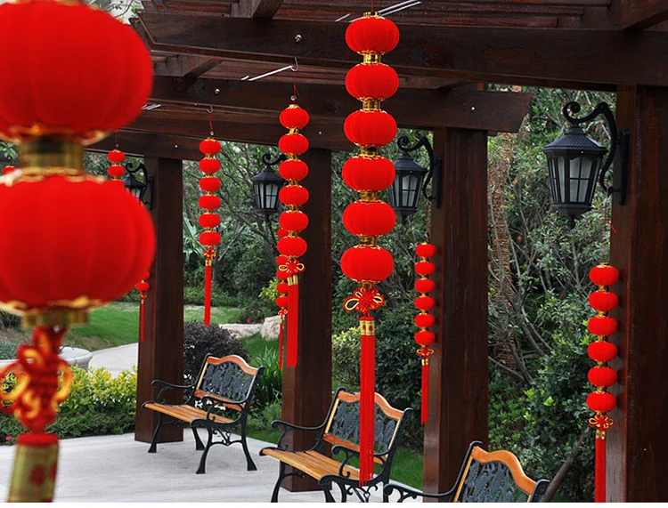 

1 String Chinese New Year Red Lantern Flocking Decoration Terrace Outdoor Wedding Spring Festival Festive Handmade Round