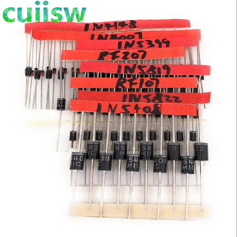 cuiisw DIP diode 1N4148 1N4007 FR107 1N5408 1N5822 FR207 1N5819 1N5399 8 type  Total 100pcs