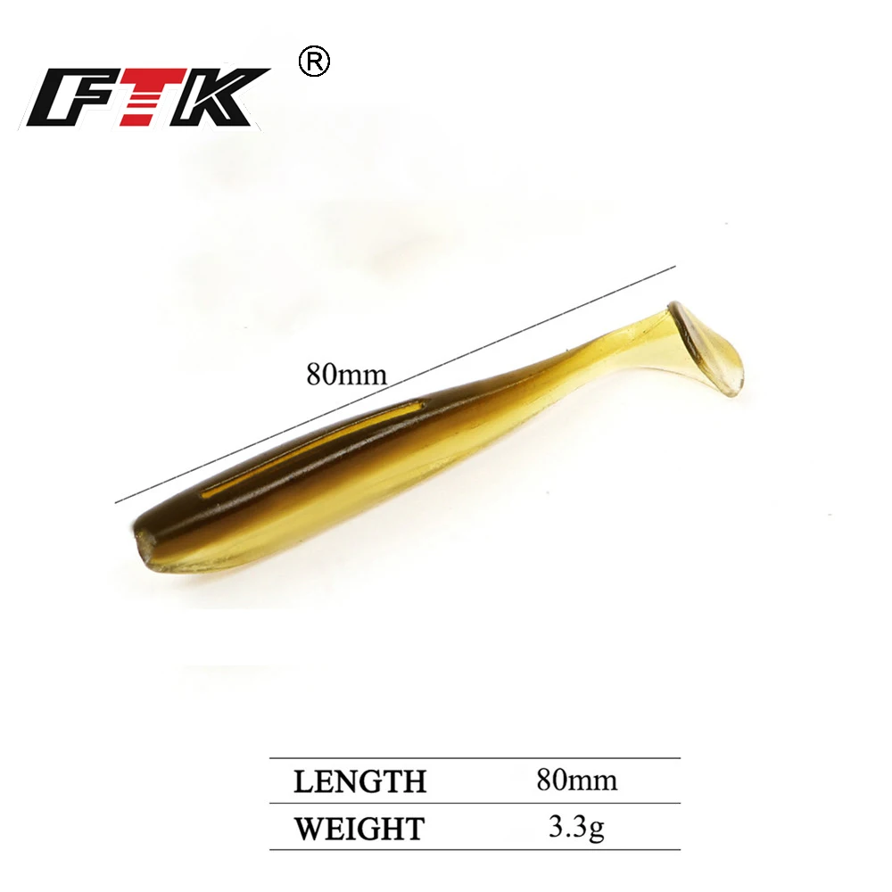 FTK 8PCS Easy Soft Fishing Lures T Tail 8CM Jigging Worm Wobbler Silicone Bait Jig Swim Bass