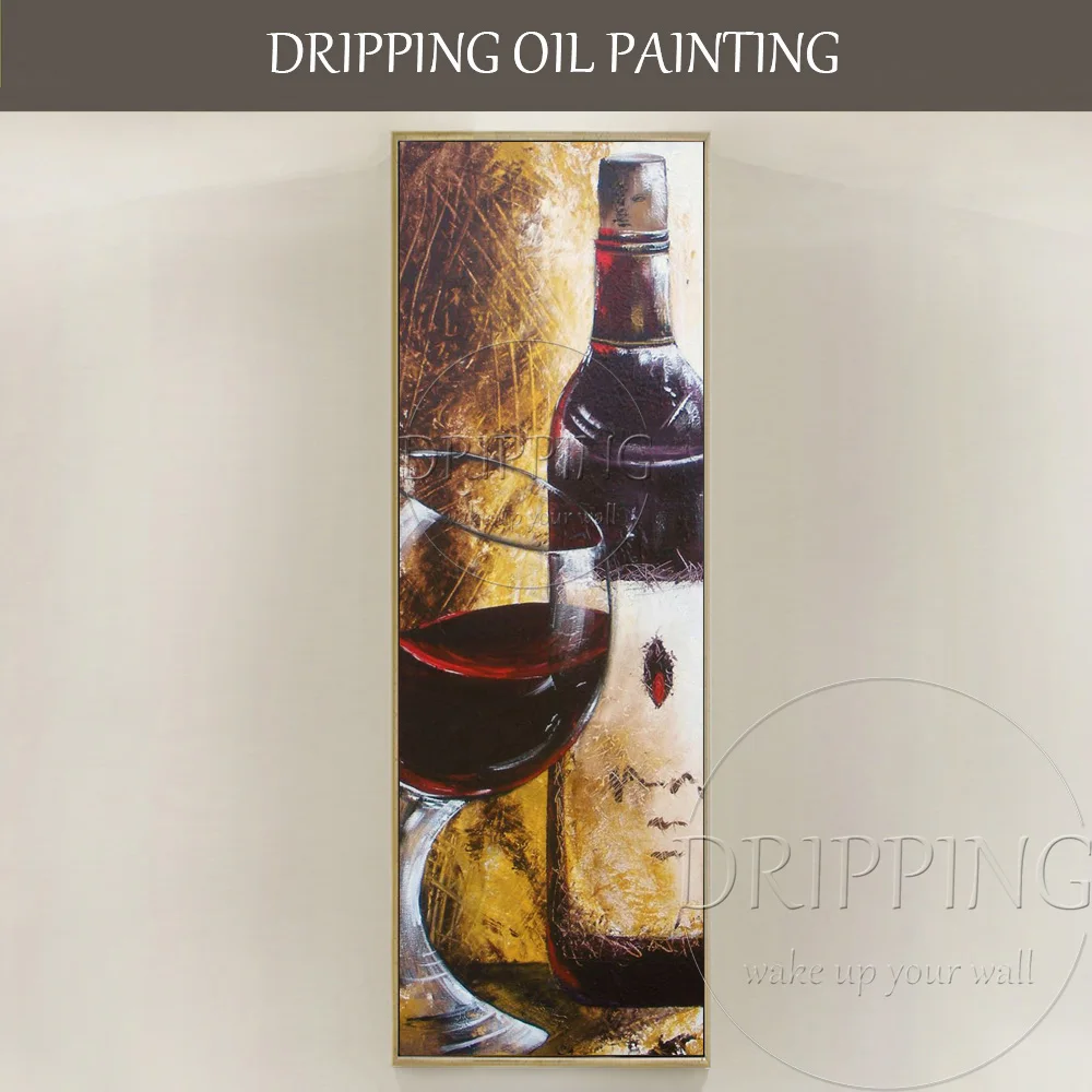 Painter Hand-painted High Quality Glass Red Wine Oil Painting on Canvas Unique Wall Artwork Red Wine Oil Painting for Kitchen