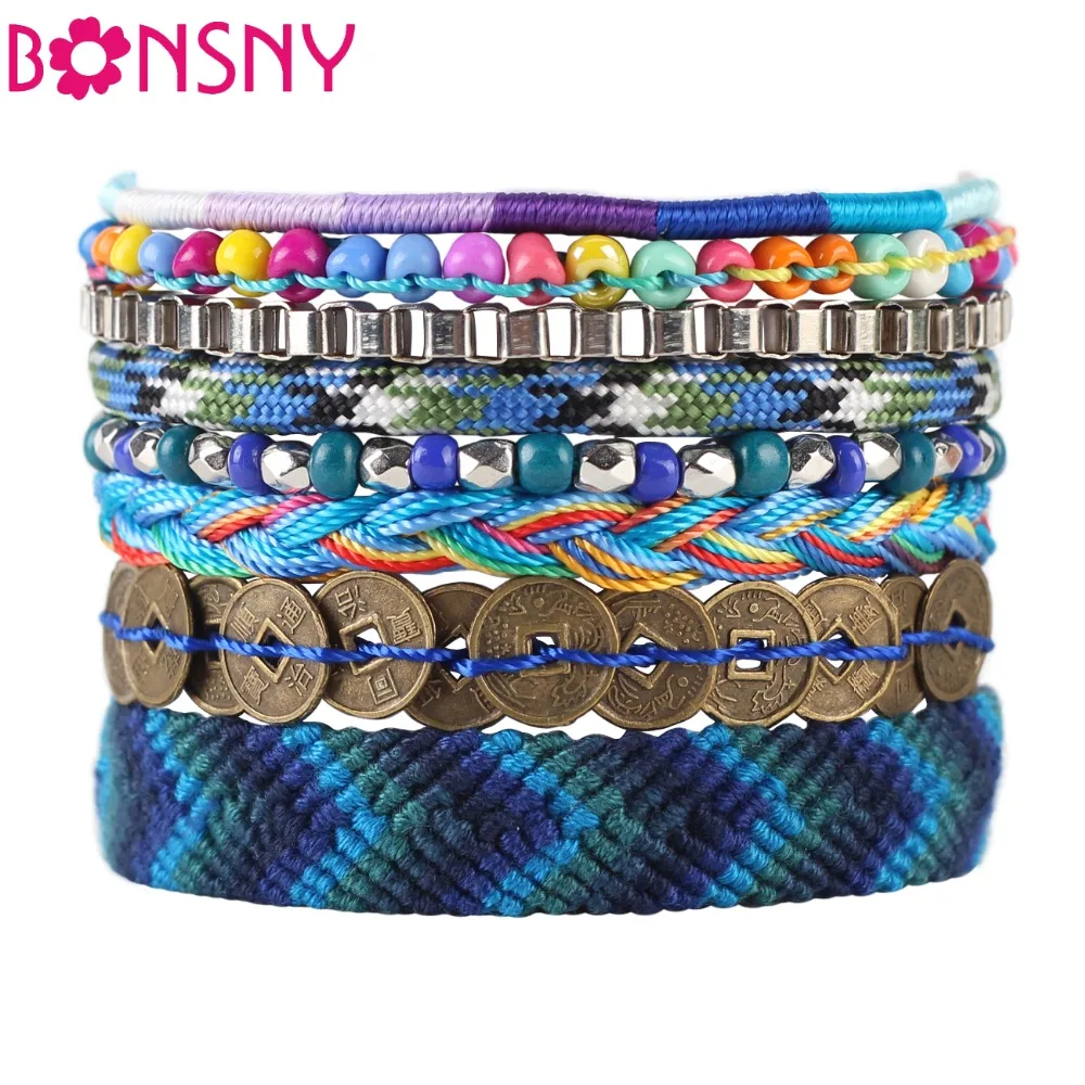 Bonsny Handgefertigten Luxus-armband Frauen böhmischen Marke Armreif Weben Pailletten Mode Armbänder 2016 News Schmuck Für Mädchen