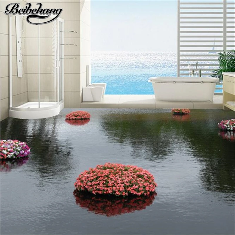 

beibehang Custom floor decoration painting 3D three-dimensional beautiful water flowers 3D living room self-adhesive 3d flooring