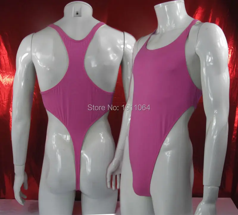 Mens Thong Bodysuit Stretchy High Cut Racer Back Jersey Spandex G428B