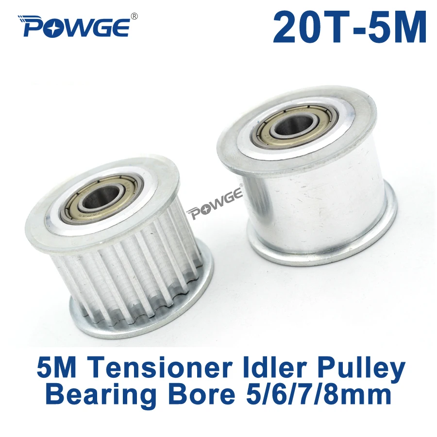 POWGE 20 Teeth 5M Idler Pulley Tensioner Wheel Bore 5/6/7/8mm with Bearing Guide synchronous pulley Gear HTD5M 20teeth 20T