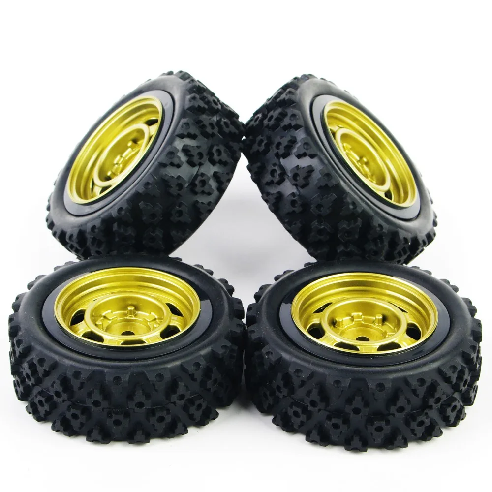 4Pcs/Set 1:10 Scale Rally Racing Rubber Tires and Wheel Rim with 6mm Offset and 12mm Hex fit Off Road Car RC Accessories