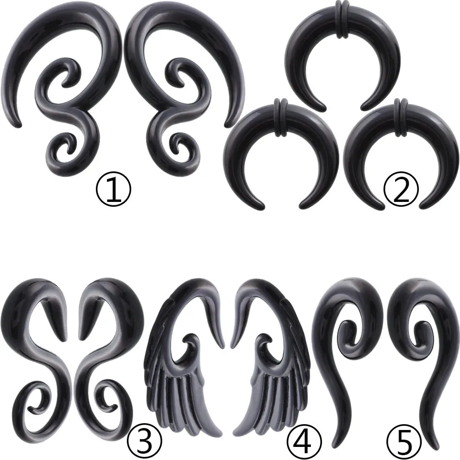 1 para akrylowe 1.6-10mm czarne fałszywe spiralne ucho stożkowe wskaźnikiTwist ekspandery kolczyk oszust Piercing biżuteria do ciała
