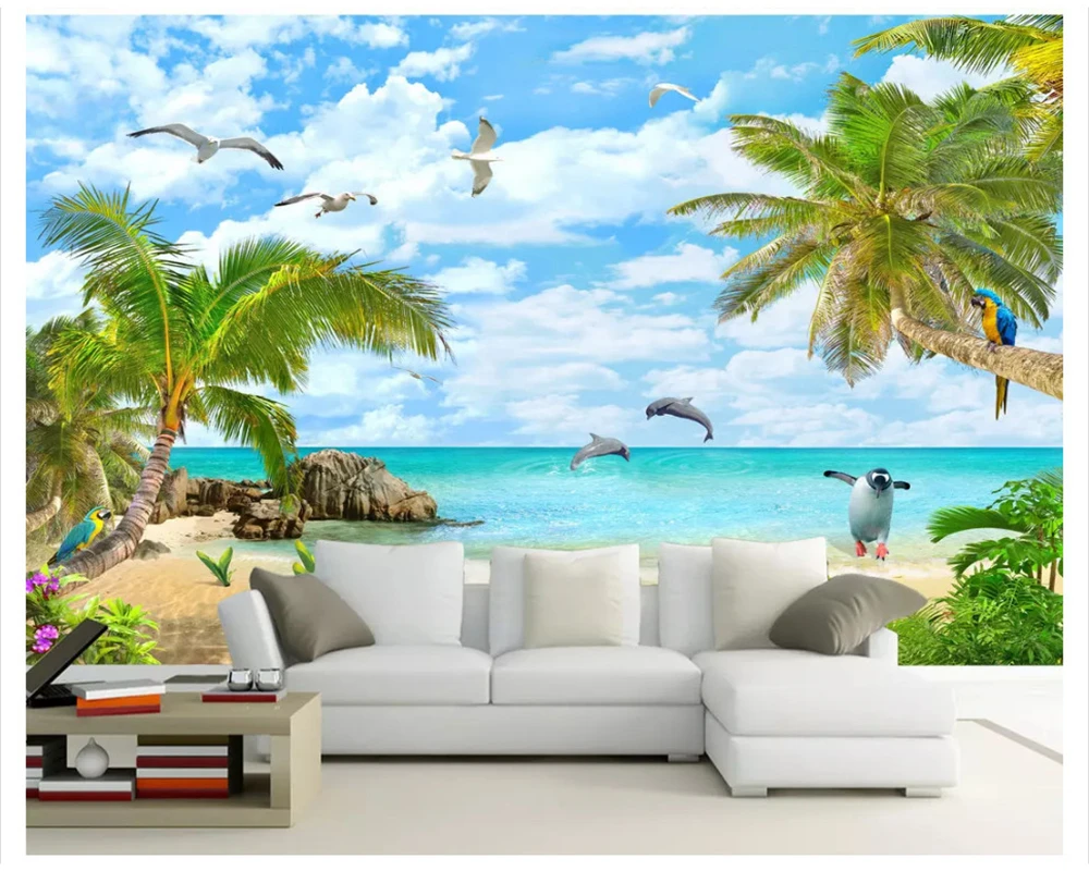 beibehang Senior Decorative Wallpaper Beautiful Seaview Coconut Beach Scenery Background Wall wallpaper for walls 3 d tapety