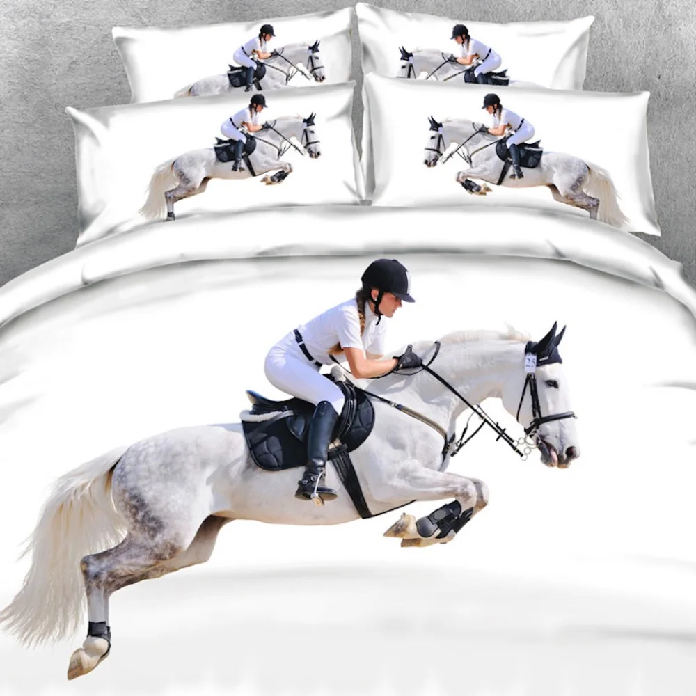 Goldeny Brand 3 Parts Per Set 'Equestrian Theme Show Jumping Horse and Rider 3d Hd digital Bedding set 3D Bed Sheet Set