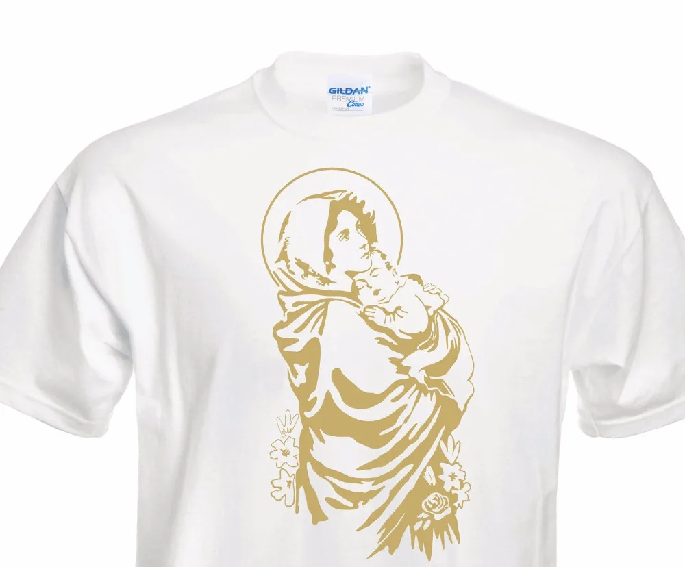 Casual Oansatz Männlichen Tees Druck Männer T Shirt Sommer Design T-Shirt Maria Biebel Heiligen Heilig Gott Mutter Jesus Reines T shirts