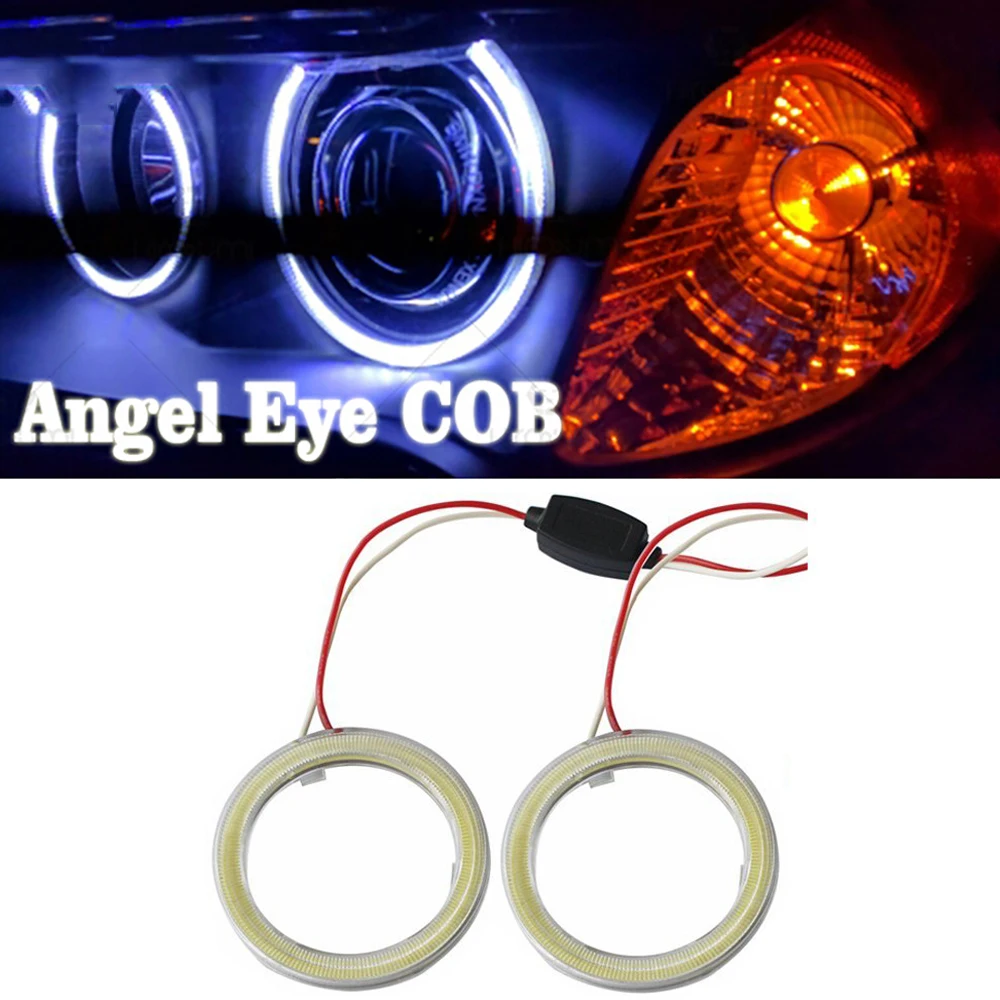 

1Pair 90mm COB LED Angel Eyes Halo Ring COB Chip Headlight 66 SMD Light Daytime Running Lights with Cover Lampshades Brightness