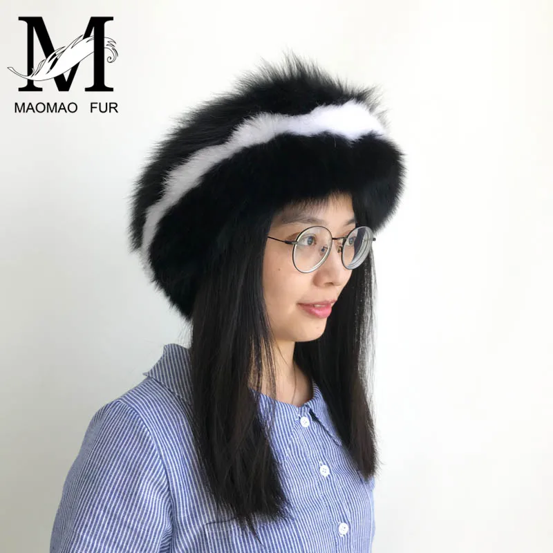 Wanita Nyata Bulu Headband Musim Dingin Musim Gugur Alam Fox Bulu Ikat Kepala Wanita Mewah Seluruh Kulit Double Warna Kustom Bulu Headwarps