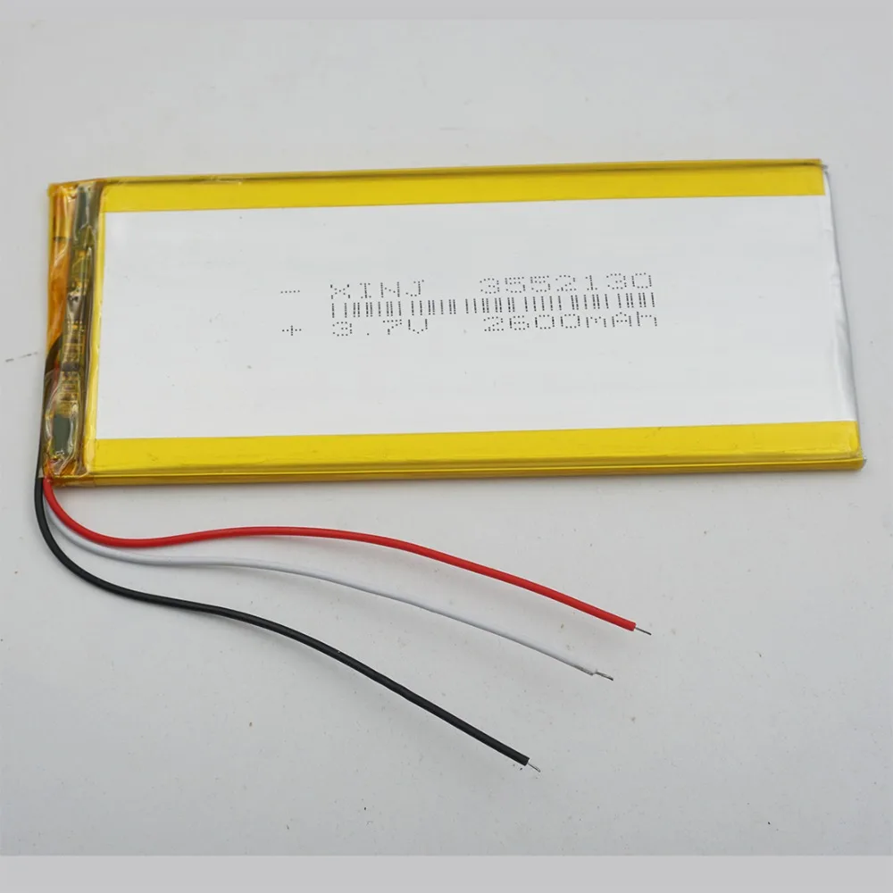 

3.7V 2600mAh 9.62Wh 3 Wires Thermistor Li-Polymer Rechargeable Li Battery 3552130 For GPS Portable DVD E-book PDA MID Tablet PC