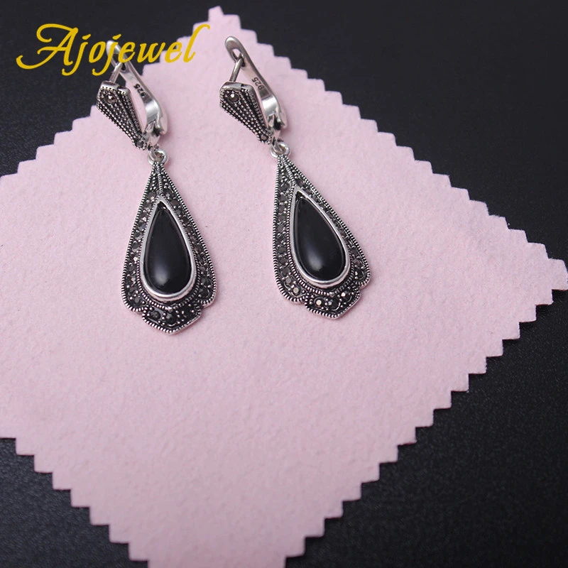 Ajojewel Vintage Oorbellen Luxury Long Water Drop Earrings Black Stone orecchini donna