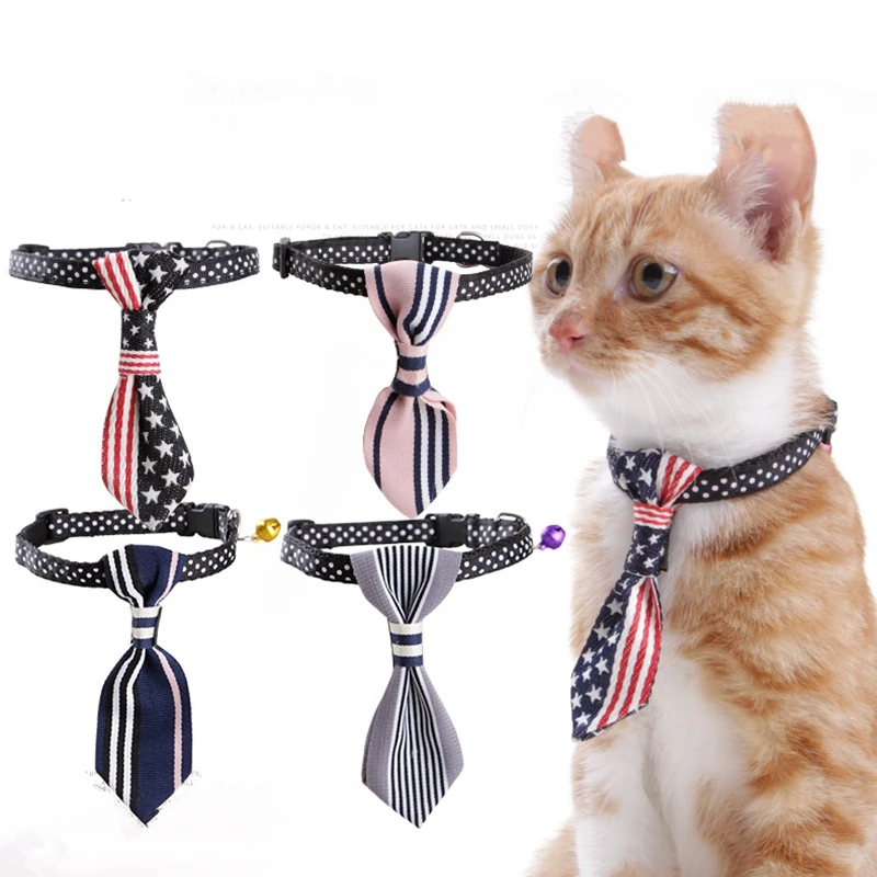 2018 Hot Sale Pet Supplies Bell Cute Cats Pet Collars Nylon Gentleman Tie Cats Collar Styles Variety