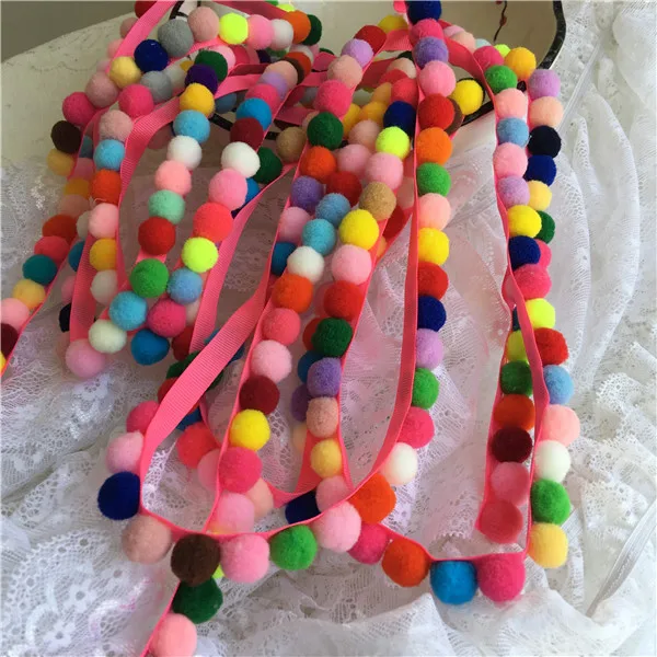 3Meter  Rainbow Pom Pom Ball Bobble Lace Tassel Ribbon Fringe Trim DIY Sewing Fabric Craft