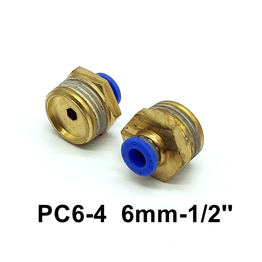 2PCS  Straight Pneumatic Fittings 6mm Tube 1/2'' Thread Pneumatic Fitting Quick Joint Connector PC6-4