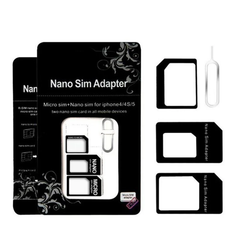 Nano SIM Card Adapter 4 in 1 micro sim adapter with Eject Pin Key Retail Package for iPhone 5/5S/6/6S/Samsung