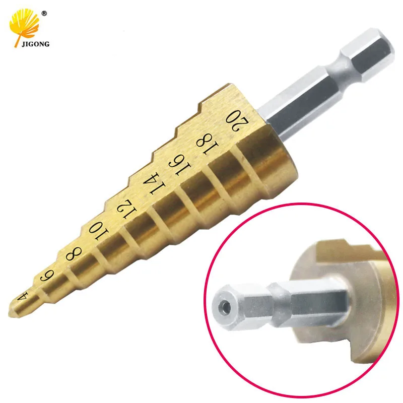 

Metric Spiral Flute Step HSS Steel 4241 Cone Titanium Coated Drill Bits Tool Set Hole Cutter 4-20mm