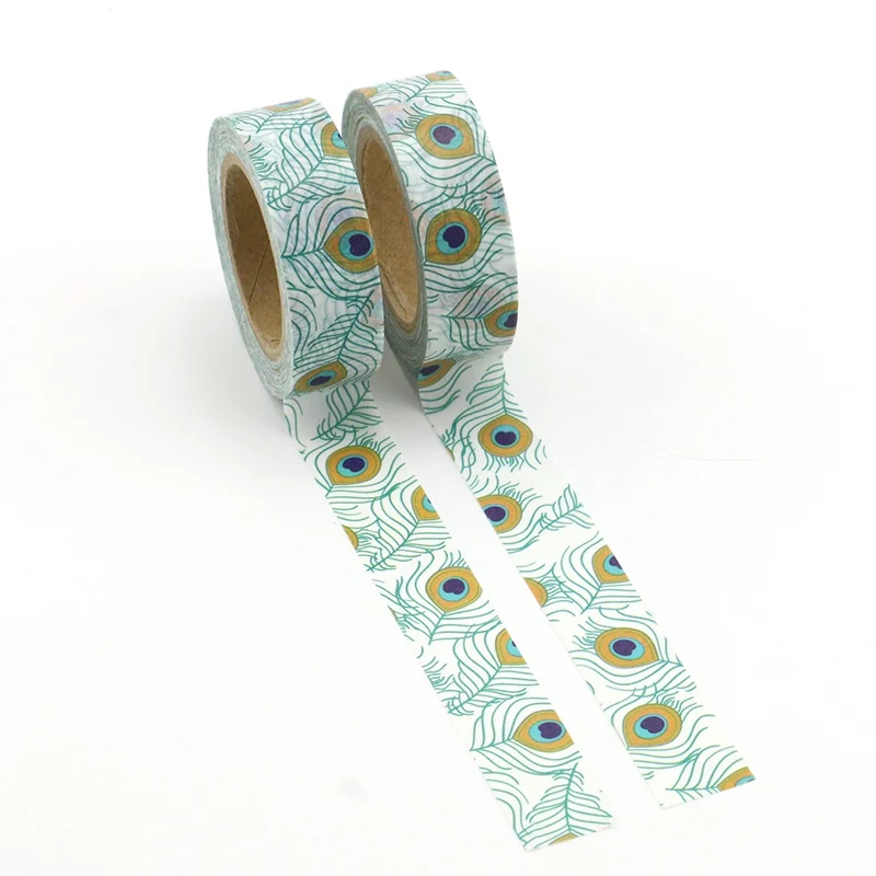 2PCS/lot Cute Peacock feather Decorative Washi Tape Paper DIY Scrapbooking Adhesive Tape Mask 1.5cm*10m School Office Supply